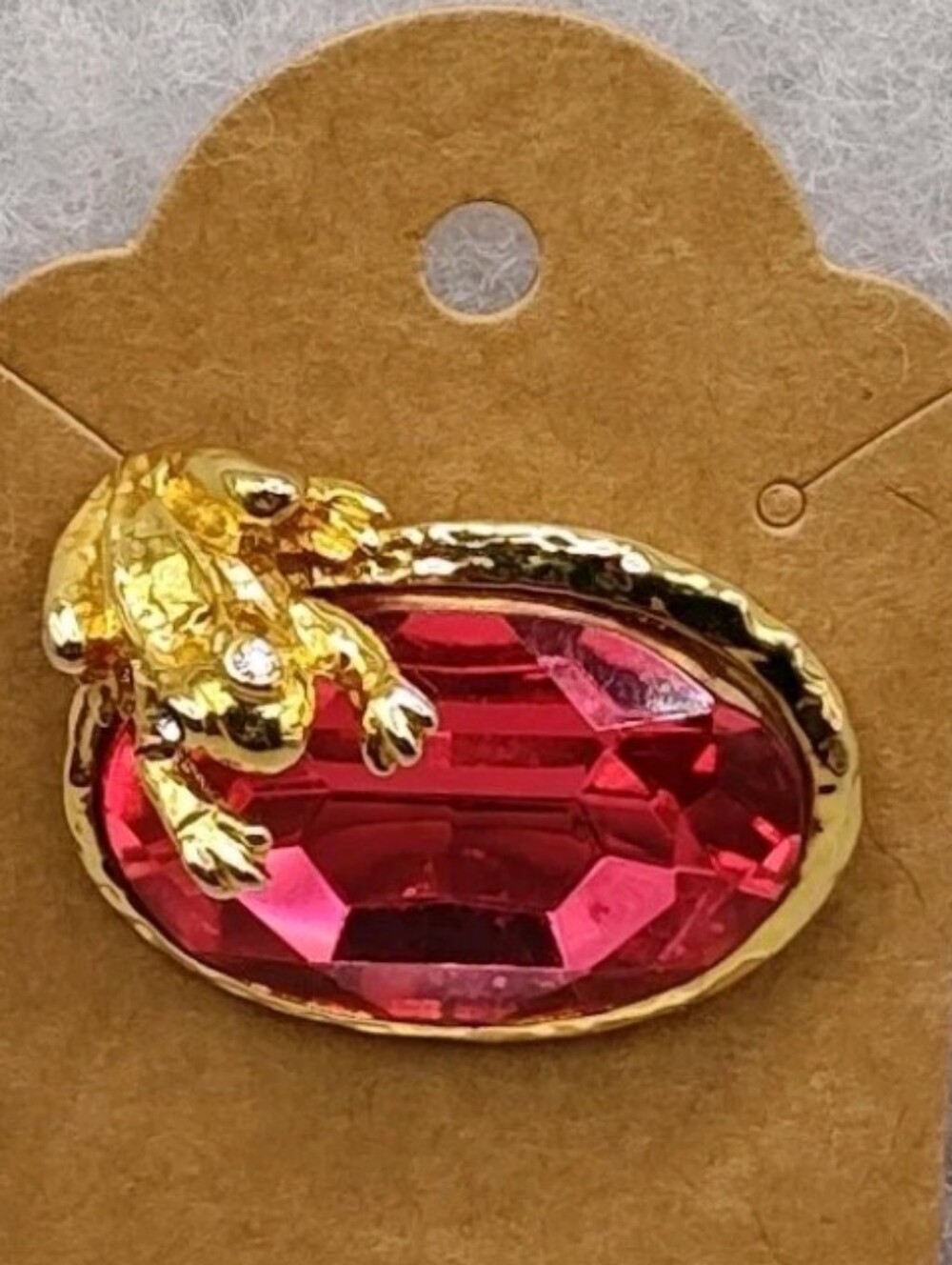 Vintage Prince Frog Brooch Rhinestones Eyed Pink Faceted Stone Chunky Statement